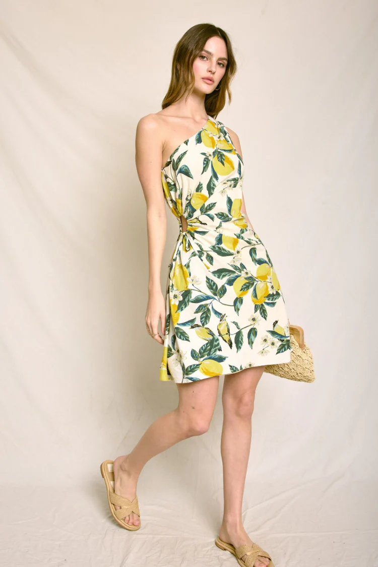 Ravello Lemon Print Mini Dress - Image 8