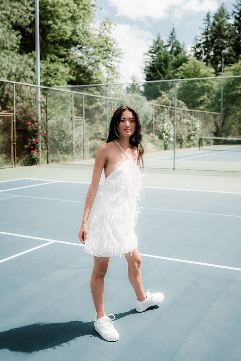 Rehearsal White Feather Mini Dress - Image 4