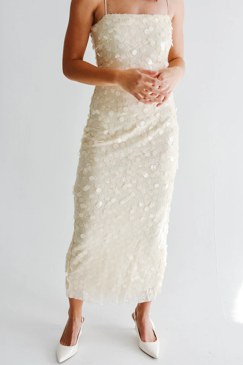Reine Cream Sequin Sheath Dress - Image 3
