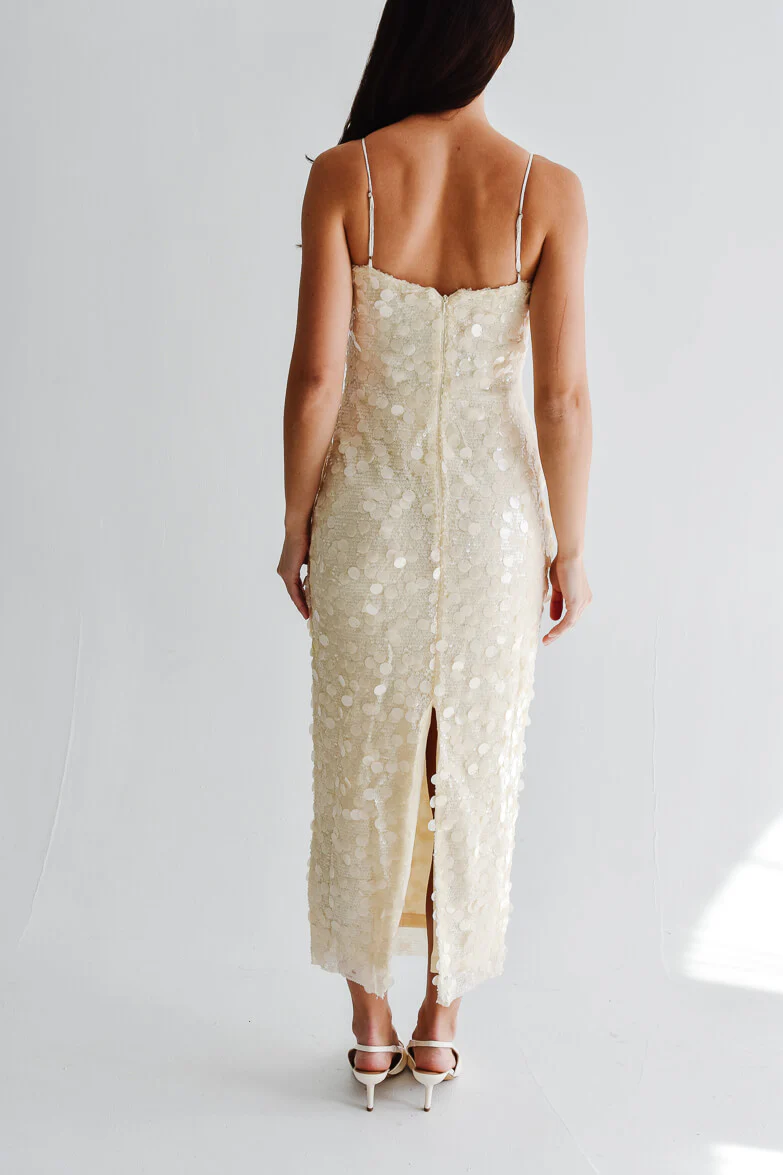 Reine Cream Sequin Sheath Dress - Image 4