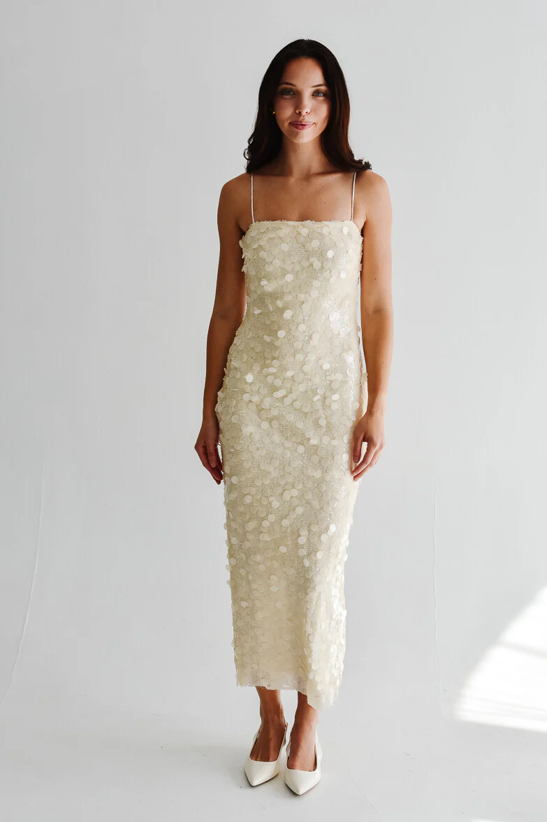 Reine Cream Sequin Sheath Dress - Image 6