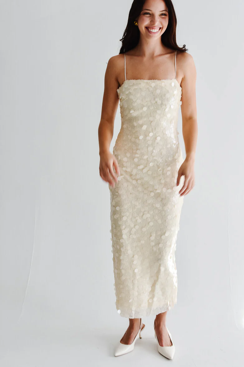 Reine Cream Sequin Sheath Dress - Image 7