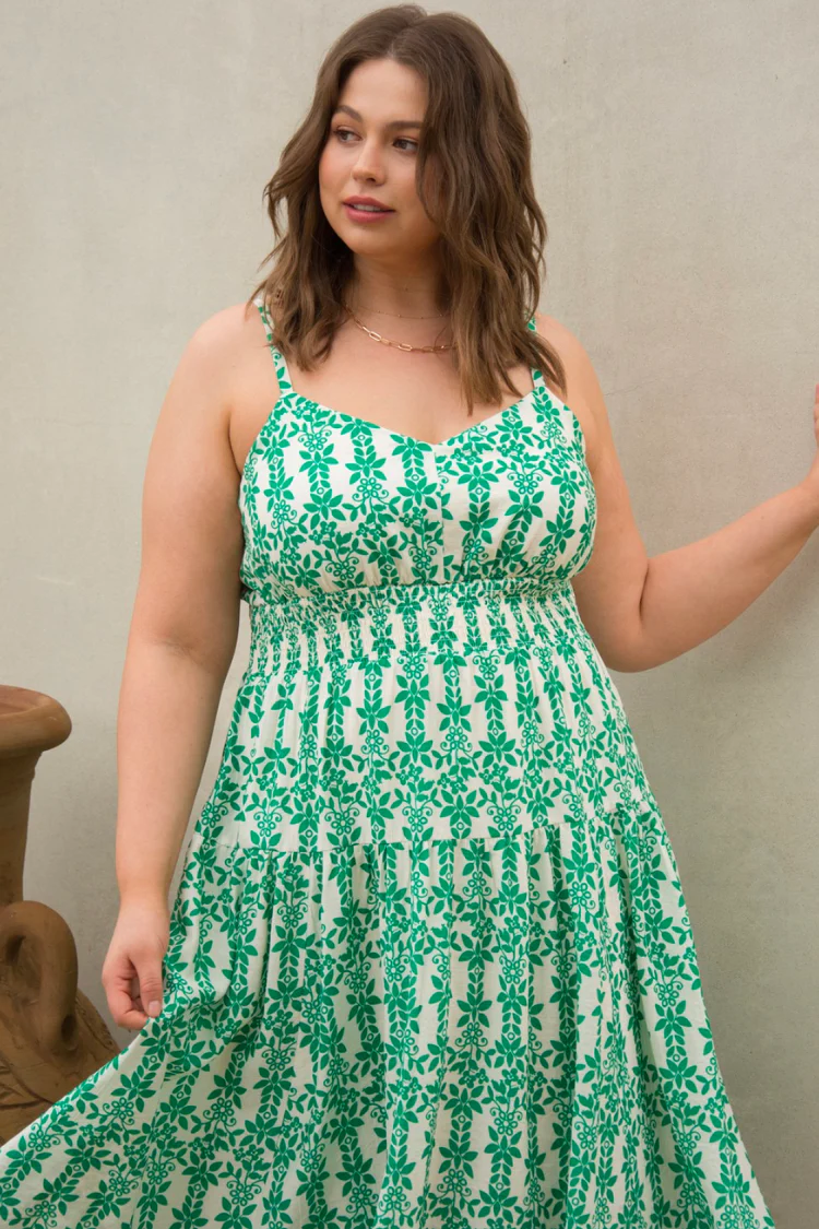 Remy Green and White Print Midi Dress - FINAL SALE - Image 3