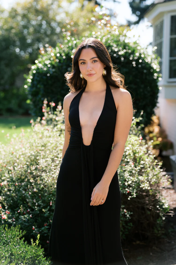 Rhoda Black Plunge Maxi Dress - FINAL SALE - Image 3