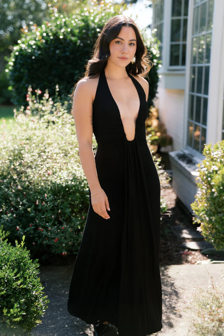 Rhoda Black Plunge Maxi Dress - FINAL SALE - Image 5