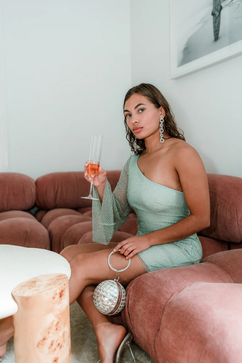 Sage Rhinestone One Shoulder Mini Dress - FINAL SALE - Image 4