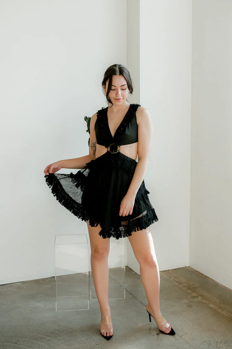 Salma Black Crochet Mini Dress - Image 4