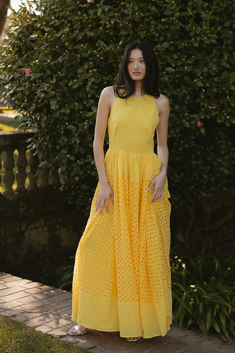 Serena Yellow Eyelet Maxi Dress - Image 3