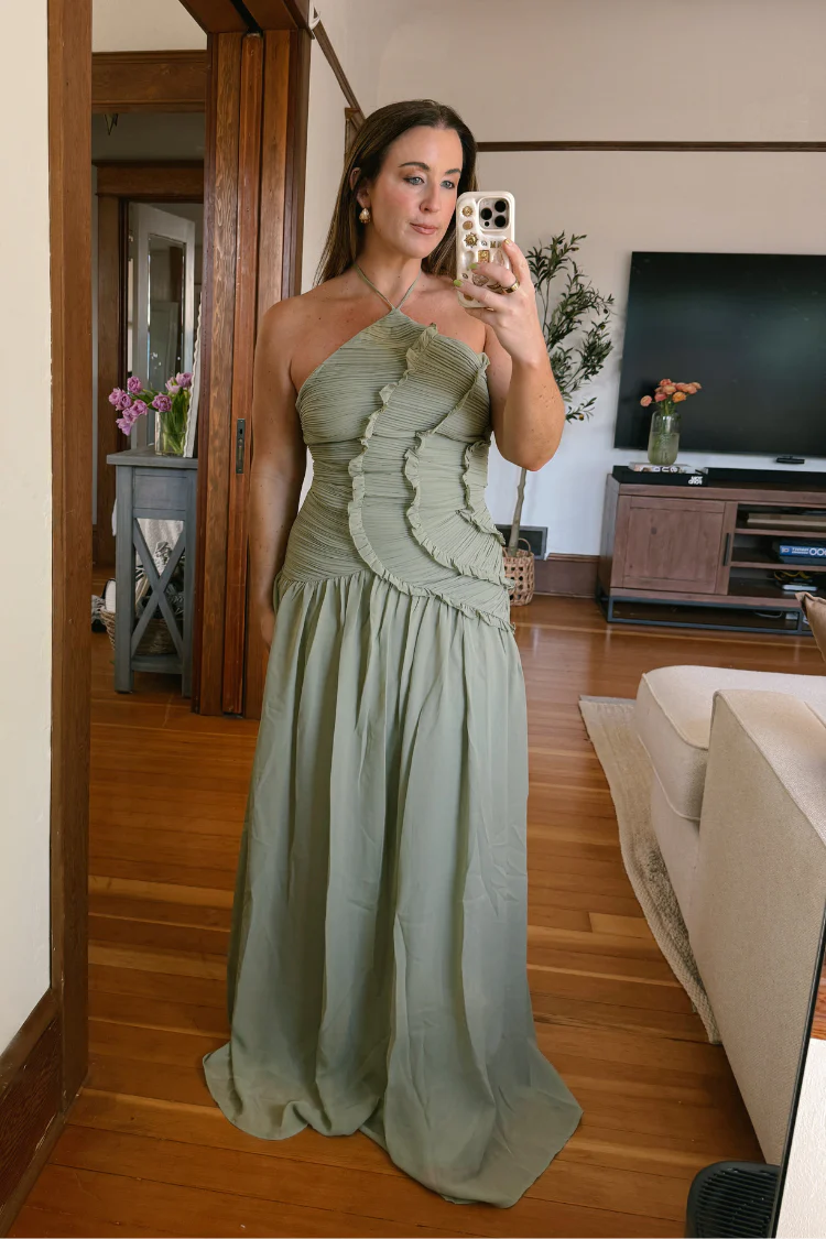Siena Olive Ruffle Halter Maxi Dress - Image 5