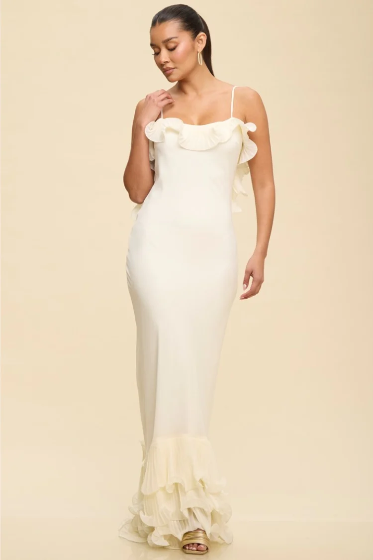 Sloane Ruffle Maxi Dress - Cream - Image 3