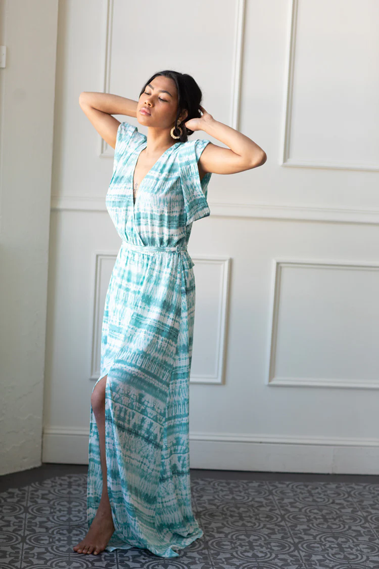 St. Barts Teal Tie-Dye Kimono Maxi Dress - FINAL SALE - Image 3