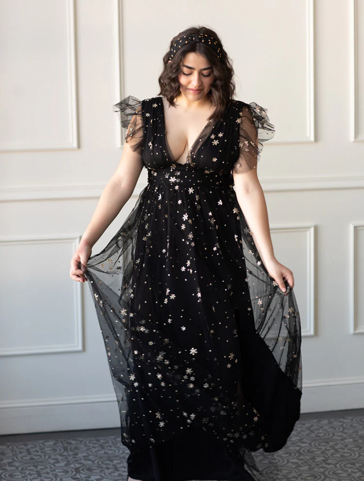 Starry Eyed Sequin Star Mesh Maxi - Black - Image 3