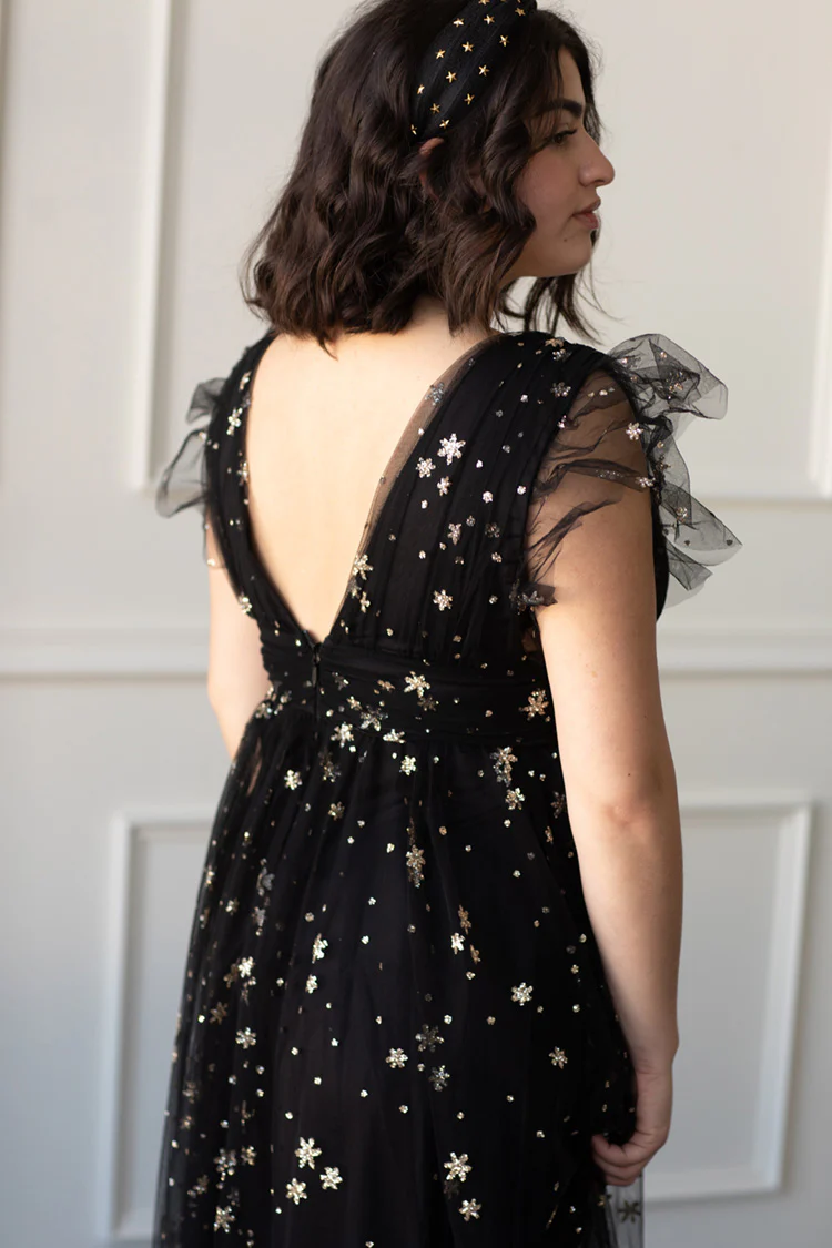 Starry Eyed Sequin Star Mesh Maxi - Black - Image 4