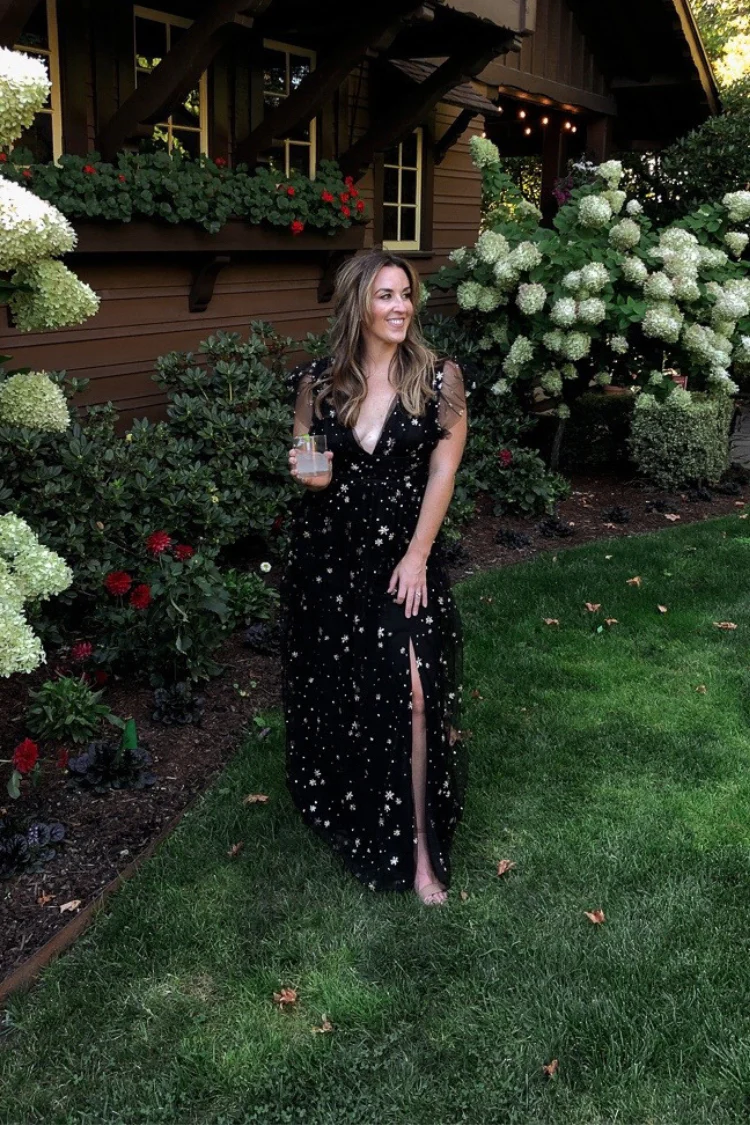 Starry Eyed Sequin Star Mesh Maxi - Black - Image 9