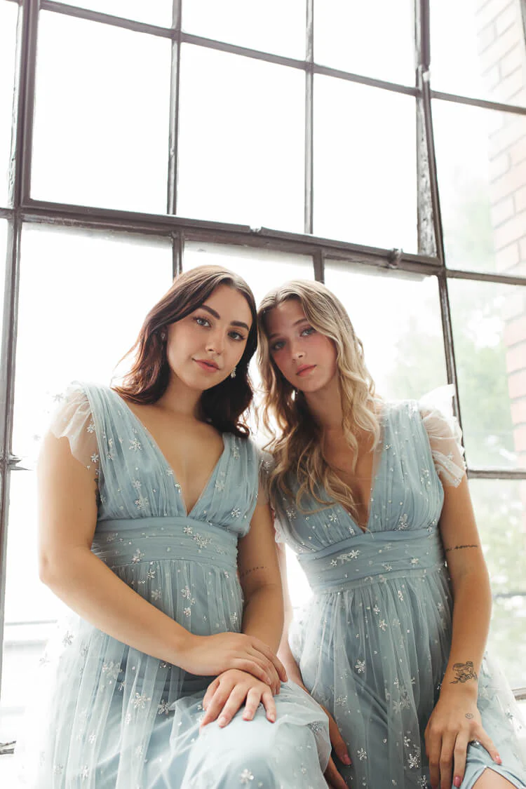 Starry Eyed Glitter Star Mesh Maxi - Dusty Blue - Image 3