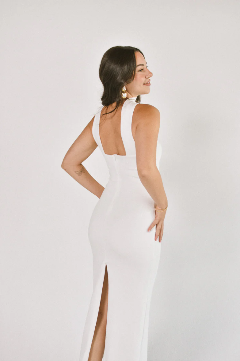 Sweetest Thing White Scarf Detail Midi Dress - FINAL SALE - Image 2