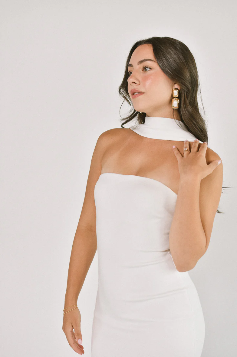 Sweetest Thing White Scarf Detail Midi Dress - FINAL SALE - Image 3