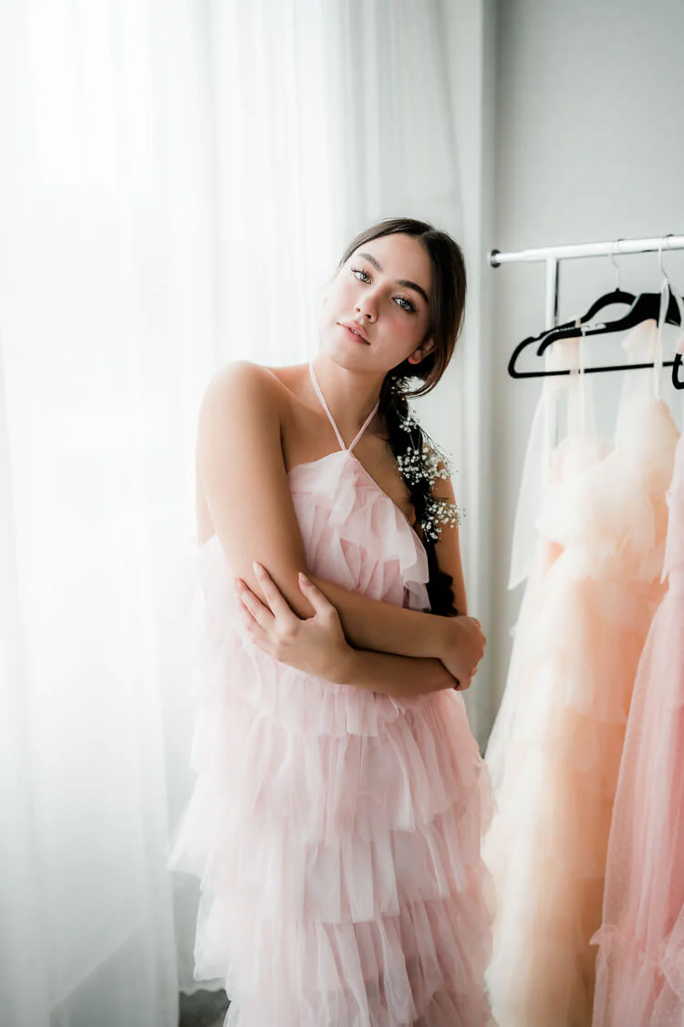 Tremmezina Tulle Halter Maxi - Blush - Image 3