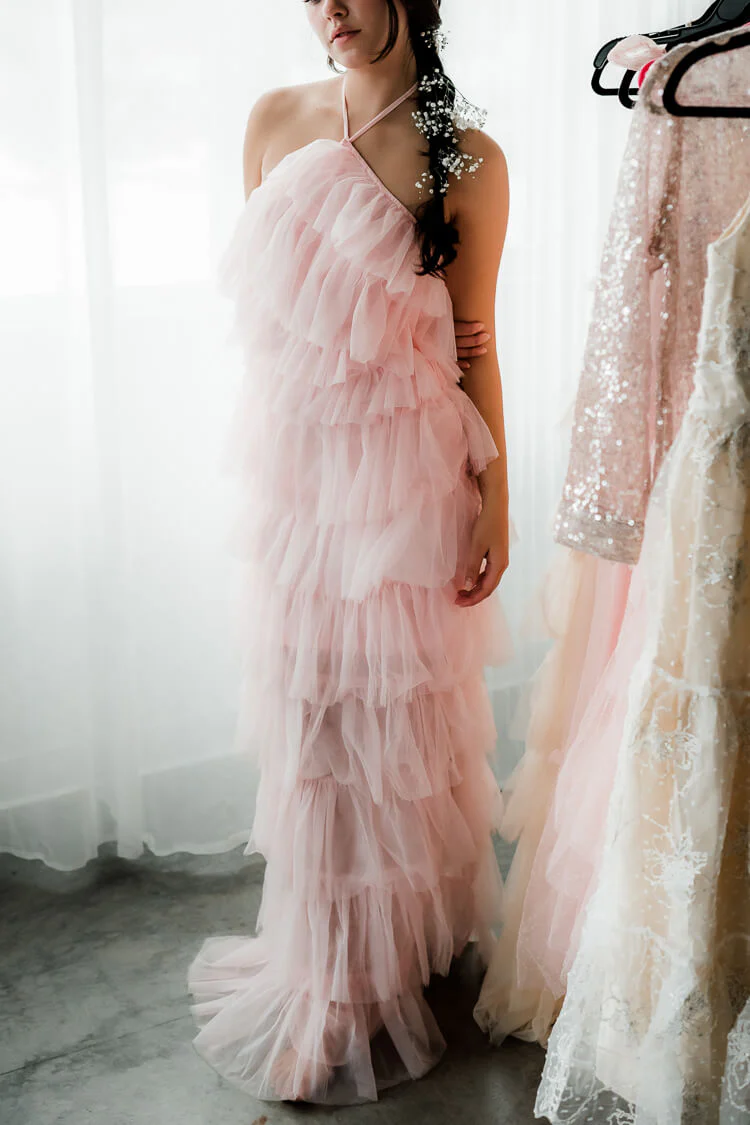 Tremmezina Tulle Halter Maxi - Blush - Image 4