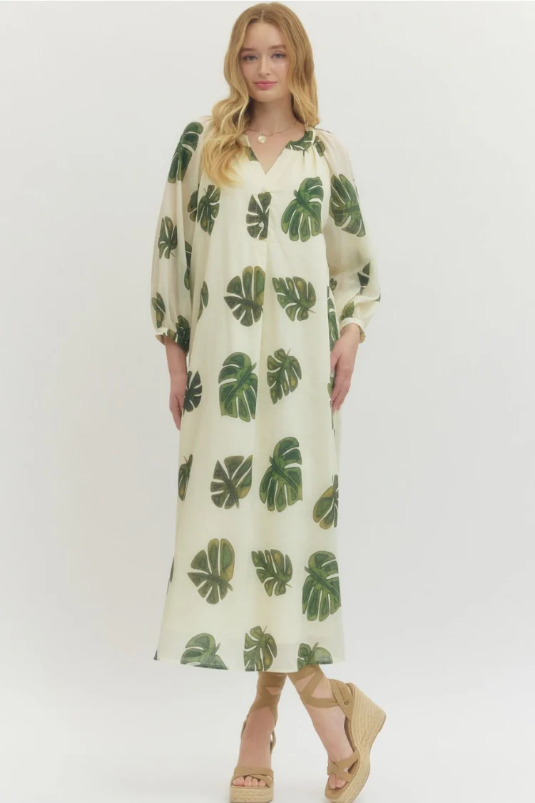 Tropical Escape Palm Print Midi Dress - Image 6