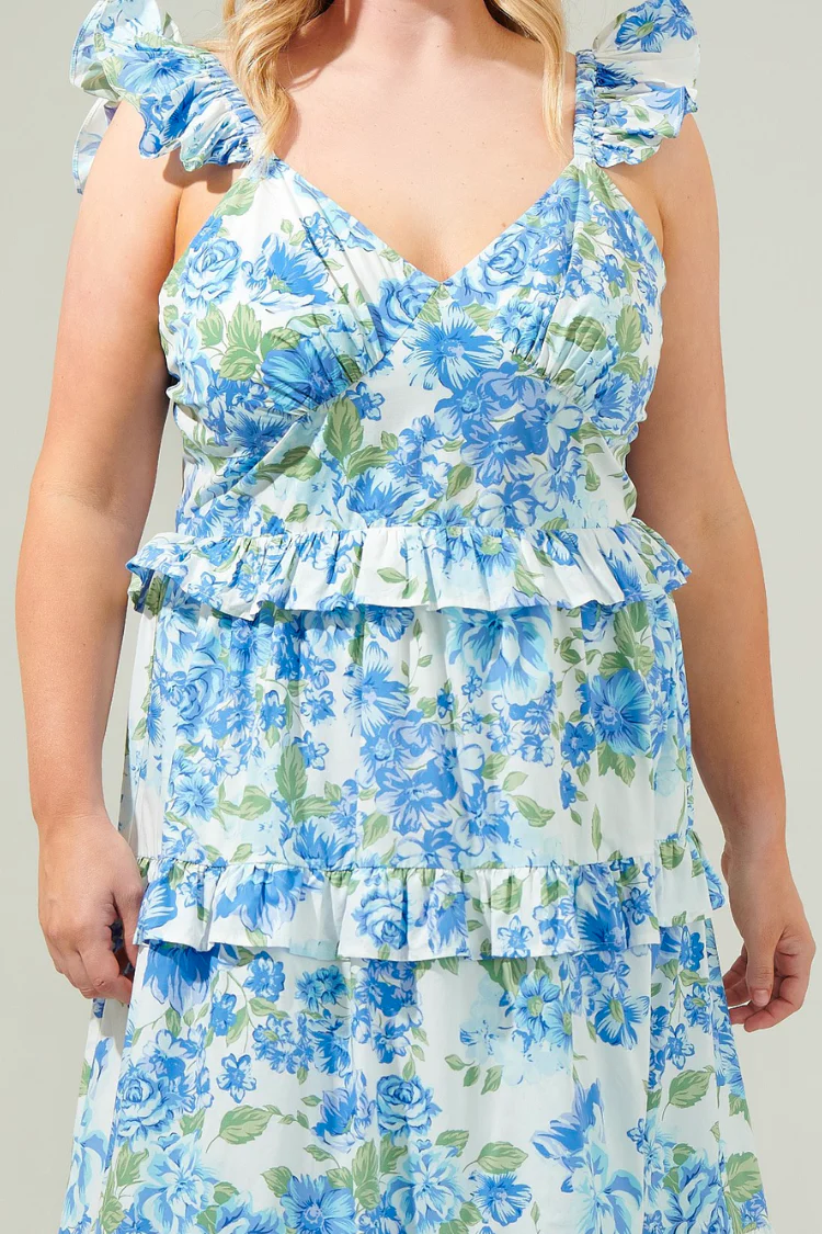 Truth Be Told Blue Floral Tiered Maxi Dress - Image 3
