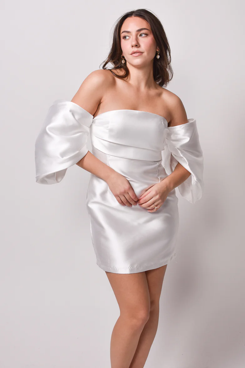 Always Celebrating White Mini Dress with Puff Sleeves - Image 10