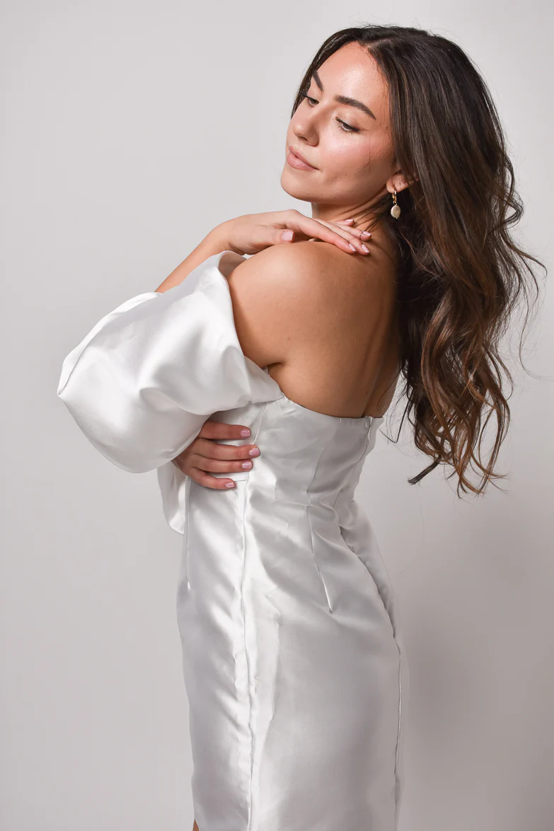 Always Celebrating White Mini Dress with Puff Sleeves - Image 3