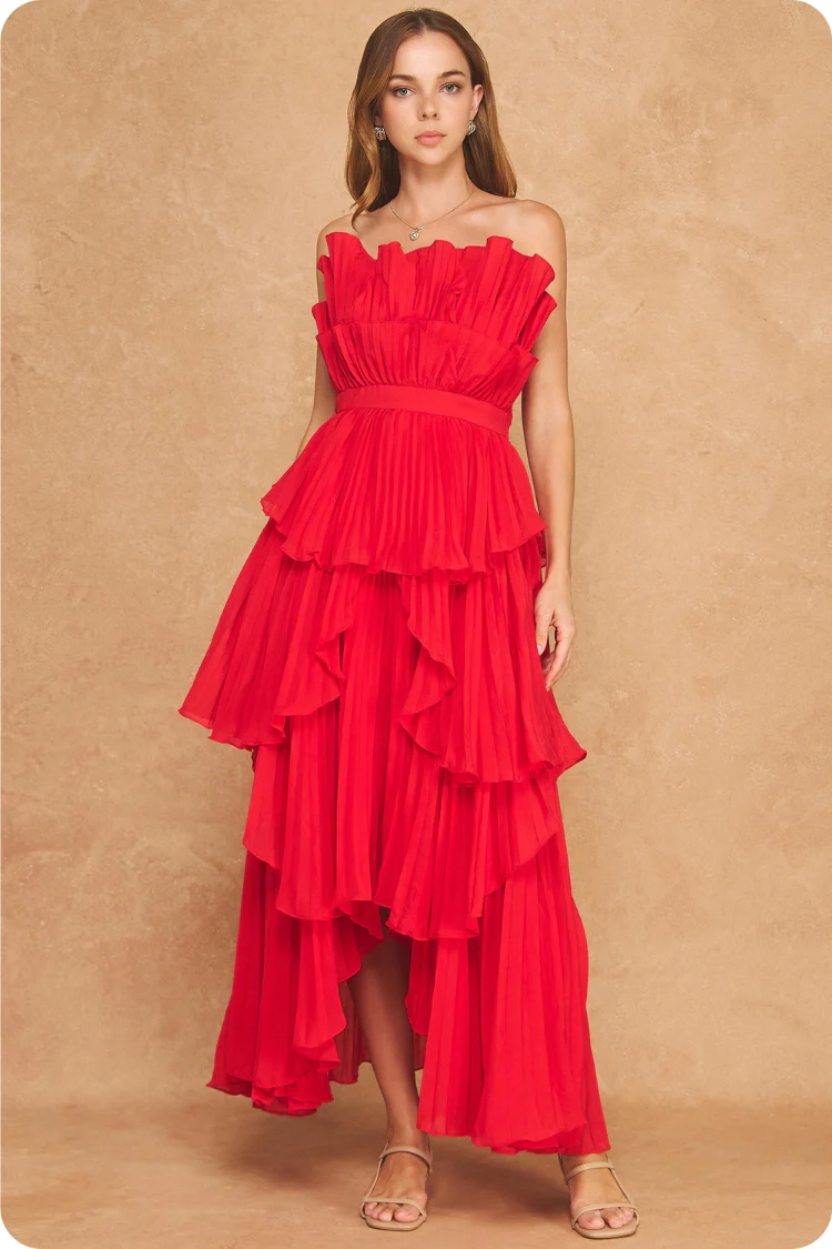Valencia Pleated Ruffle Maxi Dress - Image 3