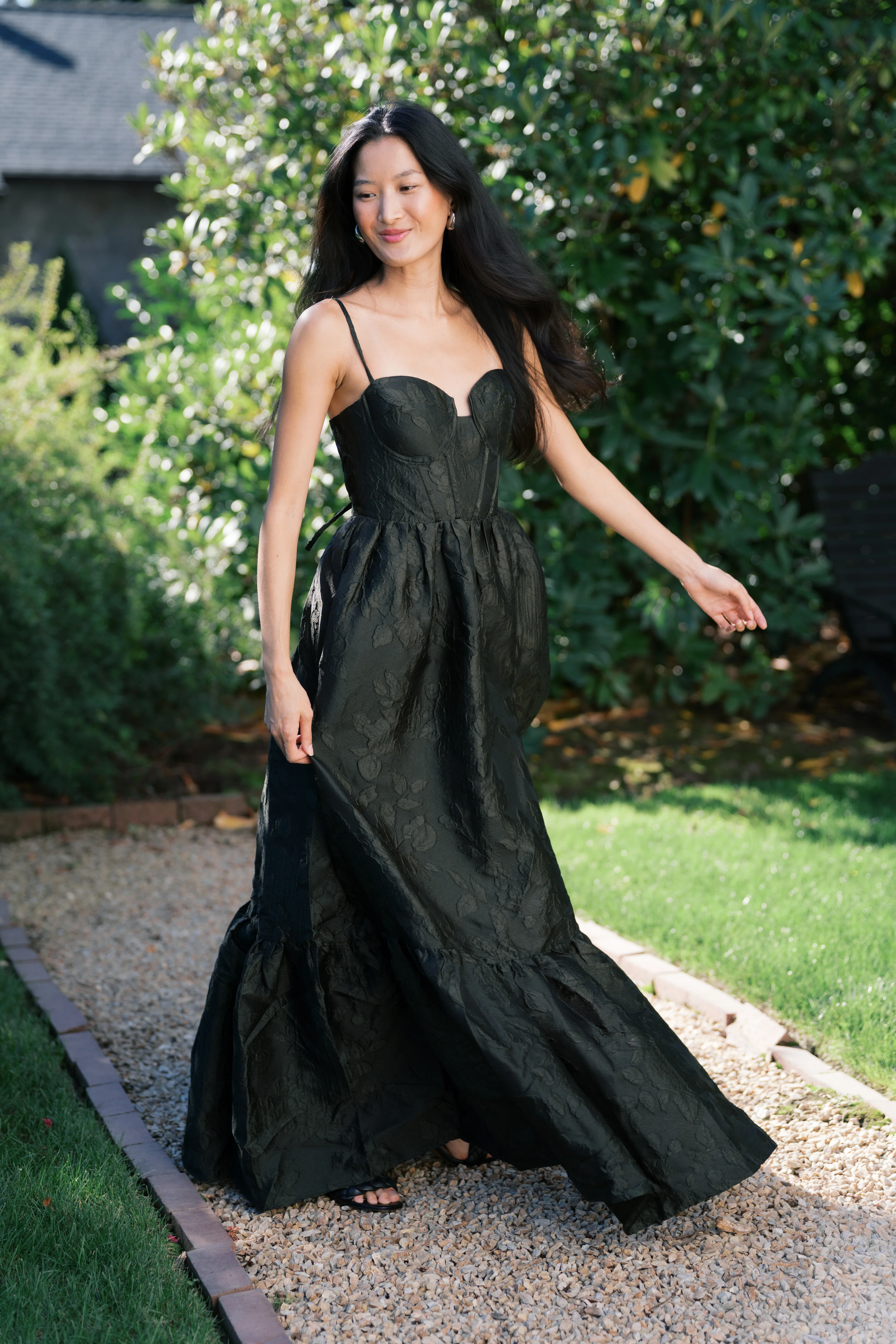 Victoria Brocade Maxi Dress - Olive Green - Image 4